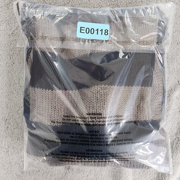 Logix Wool Alpaca Striped Funnel Neck High Low Sweater Size L Black Tan Stretch - Picture 7 of 7